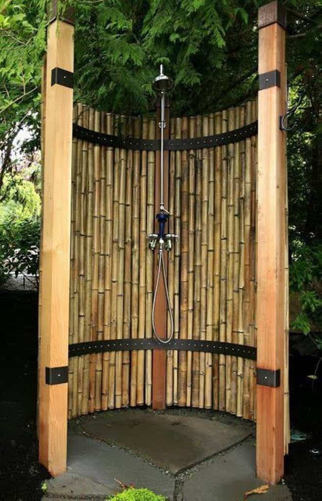 10. Shower outdoors in the safety of a bamboo curtain