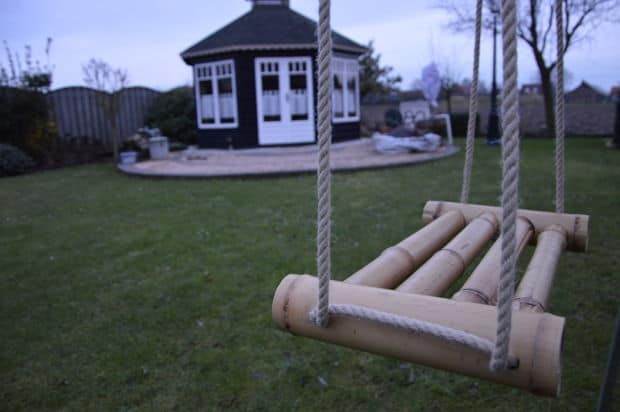 9. The resilience and FLEXIBILITY of bamboo pays off when creating a garden swing
